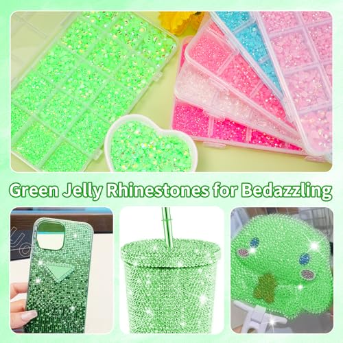Image of 16000 Pcs Resin Rhinestones for Crafting, Flatback Green Gems Jelly Rhinestones, Mixed Sizes Green Bedazzling Crystal with Pickup Tool for DIY Crafts Clothing Tumblers Mugs Shoes Fabric Nail Art