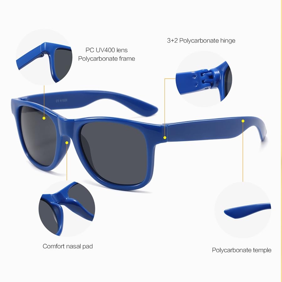 Colorful Kids Sunglasses UV400 Protective, Lightweight & Durable For Boys & Girls Ages 5-12 (2 Pcs)4
