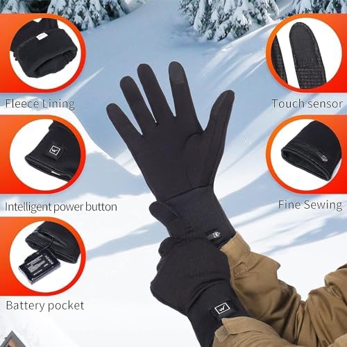 Heated Glove Liners for Men Women, Rechargeable Battery Electric Heated Gloves, Winter Warm Glove Liners for Arthritis Raynaud, Thin Gloves Riding Ski Snowboarding Hiking Cycling - Image 3