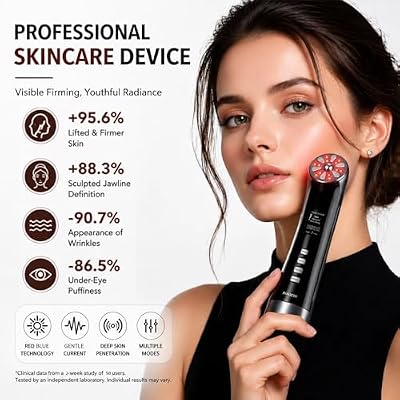 4-in-1 Facial Massager for Face & Neck, Red Light Skincare Device for Puffiness & Fine Line Care, At-Home Beauty Tool