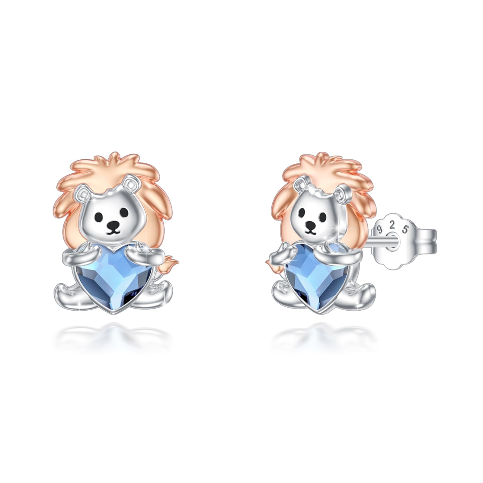 Löwe Tier Ohrringe 925 Sterling Silber Süße Blauer Kristall Löwe Ohrstecker Schmuck Geschenke für Damen Mädchen