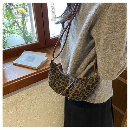Image of Leopard Print Crescent Bag for Women Cheetah Print Hobo Crescent Crossbody Bag Casual Vintage Sling Half Moon Bag