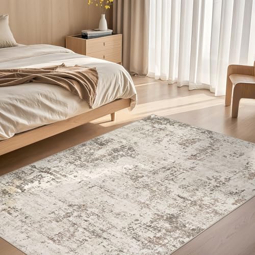 4x6 Area Rug Living Room Rugs - Washable Neutral Modern Abstract Soft Thin Rug Indoor Floor No Slip Rug Carpet for Bedroom Under Dining Table Home Office Decor - Dark Brown