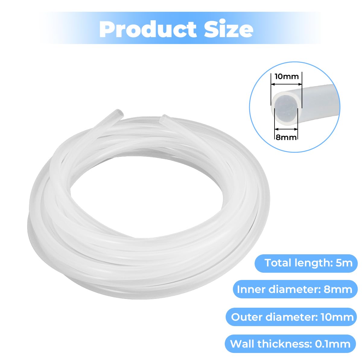 5 m Tubo Flessibile in Silicone 8mm Id X Od 10mm Spessore Della Parete 1mm Tubo Trasparente, Resistenza Ad Alta Temperatura, Non Facilmente Deformabile per Riparazione Domestica Acquario