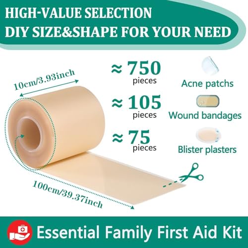 Image of Hydrocolloid Roll, Waterproof Hydrocolloid Tape for Skin Protection, Gentle Bandage for Active Children and Sensitive Skin, 10 cm x 100 cm