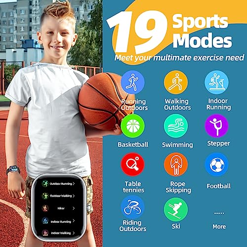 Fitness Tracker Watch for Kids, IP68 Waterproof Kids Smart Watch with 1.5" DIY Dials 19 Sport Modes, Pedometers, Heart Rate, Sleep Monitor, Great Gift for Boys Girls Teens 6-143