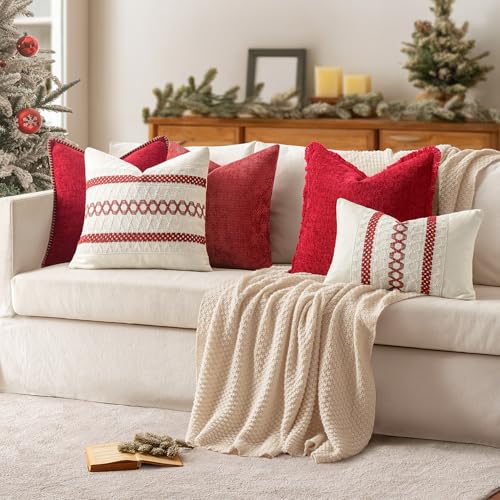 Image of MIULEE Set of 2 Christmas Red Boho Decorative Pillow Covers 18x18 Inch