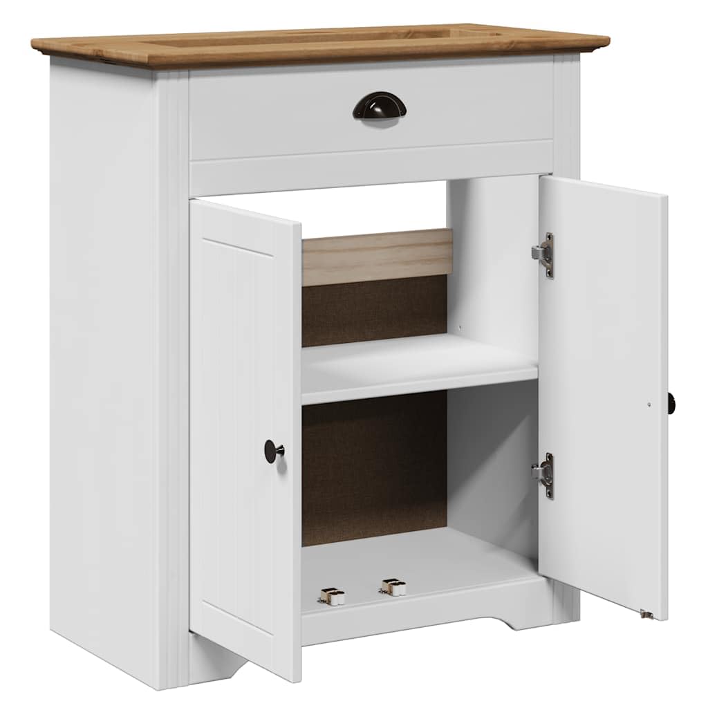 Mangloder Armoire de lavabo Salle de Bain BODO Bois pin Massif Blanc Marron 70x35x80 cm 2 Portes métal Rangement Mural sous Vasque Meuble pour sdb WC buanderie