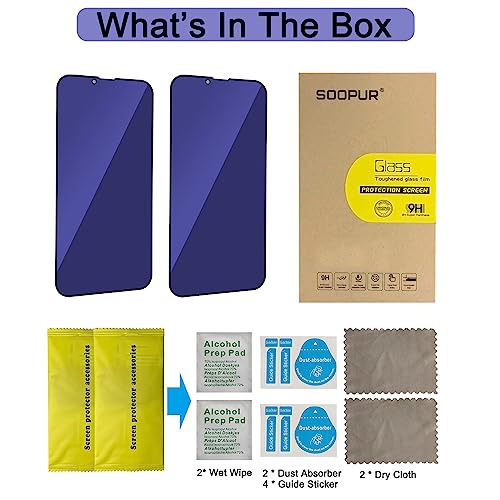 Soopur [2 Pack Compatible With Iphone 13 Pro Max & Iphone 14 Plus Anti Blue Light Privacy Screen Protector 6.7", Scratch Resistant, Anti-Shatter Tempered Glass Film, Rounded Edge Full Coverage #TOP6