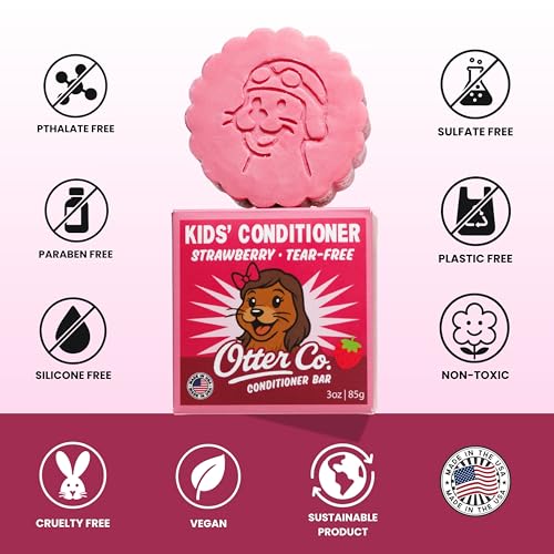 Image of Otter co. Kids Strawberry Conditioner Bar - Tear Free Toddler Bar Conditioner - Sulfate Free & Non Toxic - Organic Ingredients, Vegan, Cruelty Free, Natural, Hydrating & Moisturizing, USA Made