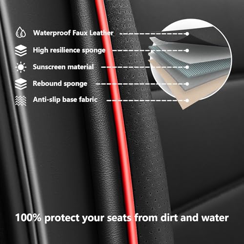Image of Full Set Car Seat Covers for Ford F-150 F-250 F-350 XL XLT STX Lariat King Ranch Platinum Raptor Seat Covers 2007-2026, Waterproof Seat Protectors(Luxury 5 Seats /Black&Red)