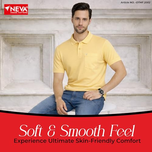 Image of NEVA Men's Regular Fit Half Sleeve Polo Neck T-Shirt with Chest Pocket