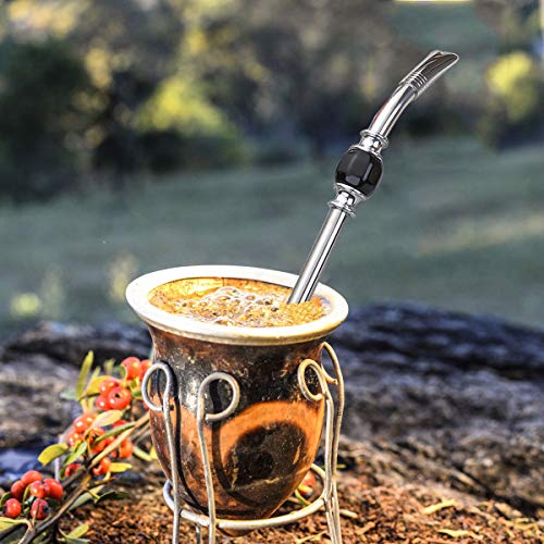 Image of Set of 2 Premium big Yerba Mate stainless steel straws 8.2'' long - Bombillas for Mate gourd drinking,removable head filter, with Cleaning Brush (Gray-Black 2+1)