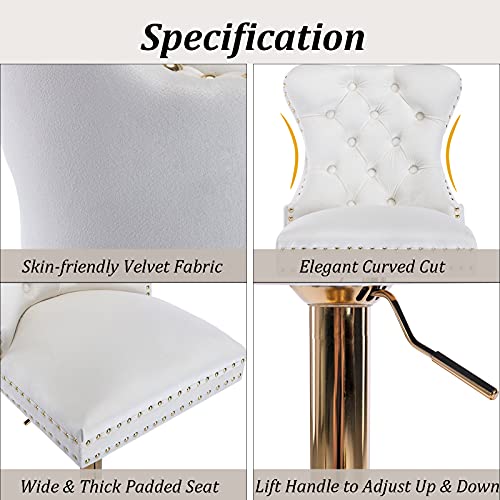 Dm Furniture Swivel High Bar Stools Set Of 3 Velvet Tufted Back Barstools Adjustable Upholstered Modern Bar Stool Chairs With Gold Base For Dining Room Home Bar Kitchen Island (Cream White, 3 Pack) #TOP5