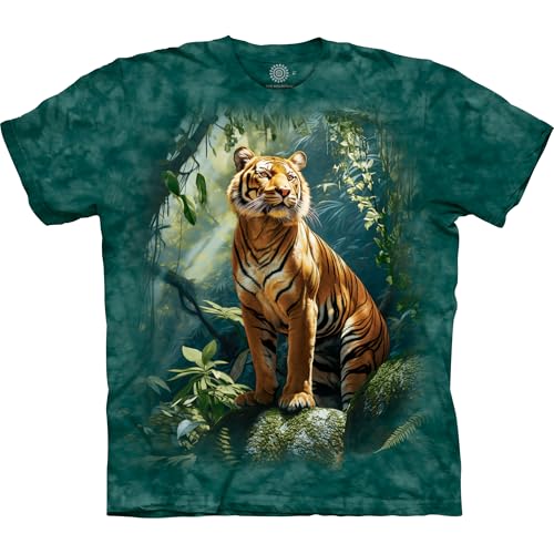The Mountain Tiger Grove Shirt for Men, Animal Graphic Tees Men, Jungle Wildlife Oversized Casual Cotton T-Shirt, M Green