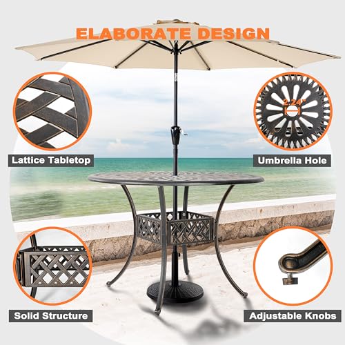 Image of NUU GARDEN 42 Inch Outdoor Round Dining Table Cast Aluminum Tabletop with 2.24 Inch Umbrella Hole Patio Garden Backyard Balcony, Black with Gold-Painted Edges