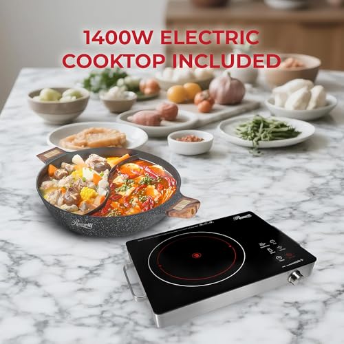 Image of Rosewill 4.2QT Double Flavor Non-Sticking Shabu Shabu Hot Pot with Divider, 13 inch Divided Stockpot for Cooking, Hot Pot for Induction Cooktop & Gas Stove, Electric Burner - Dark Gray