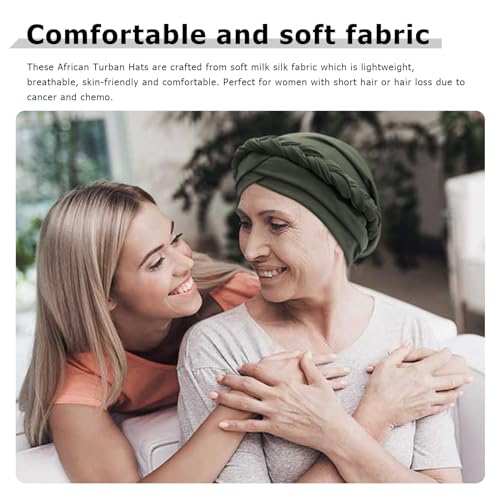 Image of DRESHOW Turban Pre-Tied Twisted Hat Thread African Head Wraps for Black Women Chemo Cancer Cap Braid Hair Cover