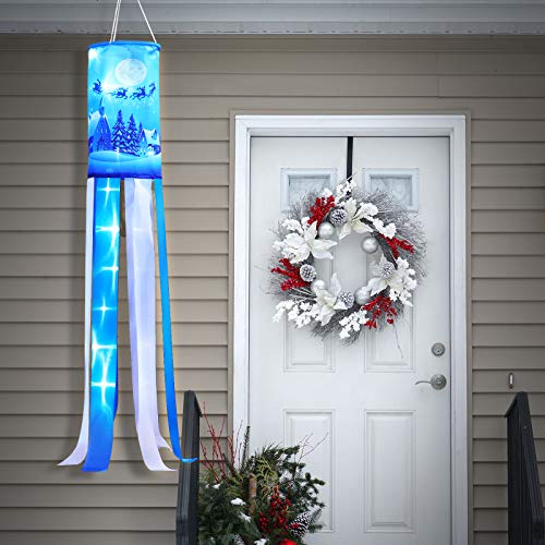 Weihnachts-Windsack, 101,6 cm, Rentier-Winterfahnen, zum Aufhängen im Freien, mit weißen LED-Lichtern, Weihnachts-Hirsch, Elch, Outdoor-Hängedekoration für Hof, Garten, Terrasse, Weg, Party-Dekoration – Bild 4