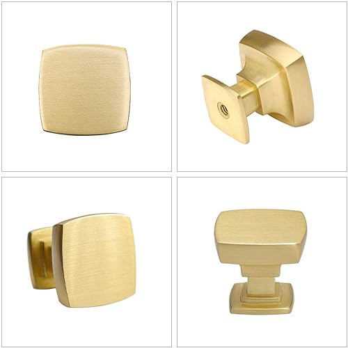 Miniatura 3 de homdiy Paquete de 15 pomos dorados para gabinetes de cocina, pomos de latón cepillado para cajones, perillas cuadradas de aleación de zinc, perillas