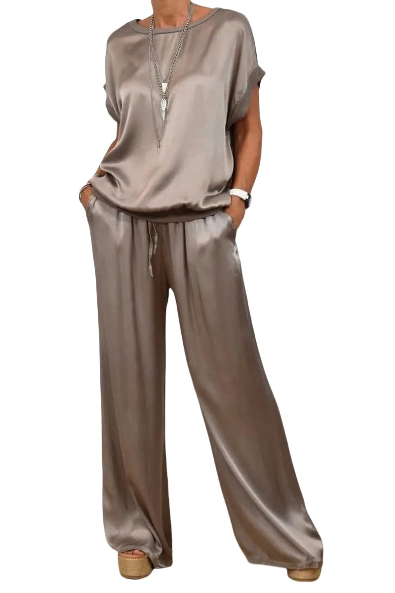 Set Coordinati Da Donna In Raso Di Seta, 2 Pezzi, Tuta, Completo Da Donna, Pigiama, Abbigliamento Da Casa, Abbigliamento Da Notte, Tempo Libero, Estate, Autunno.