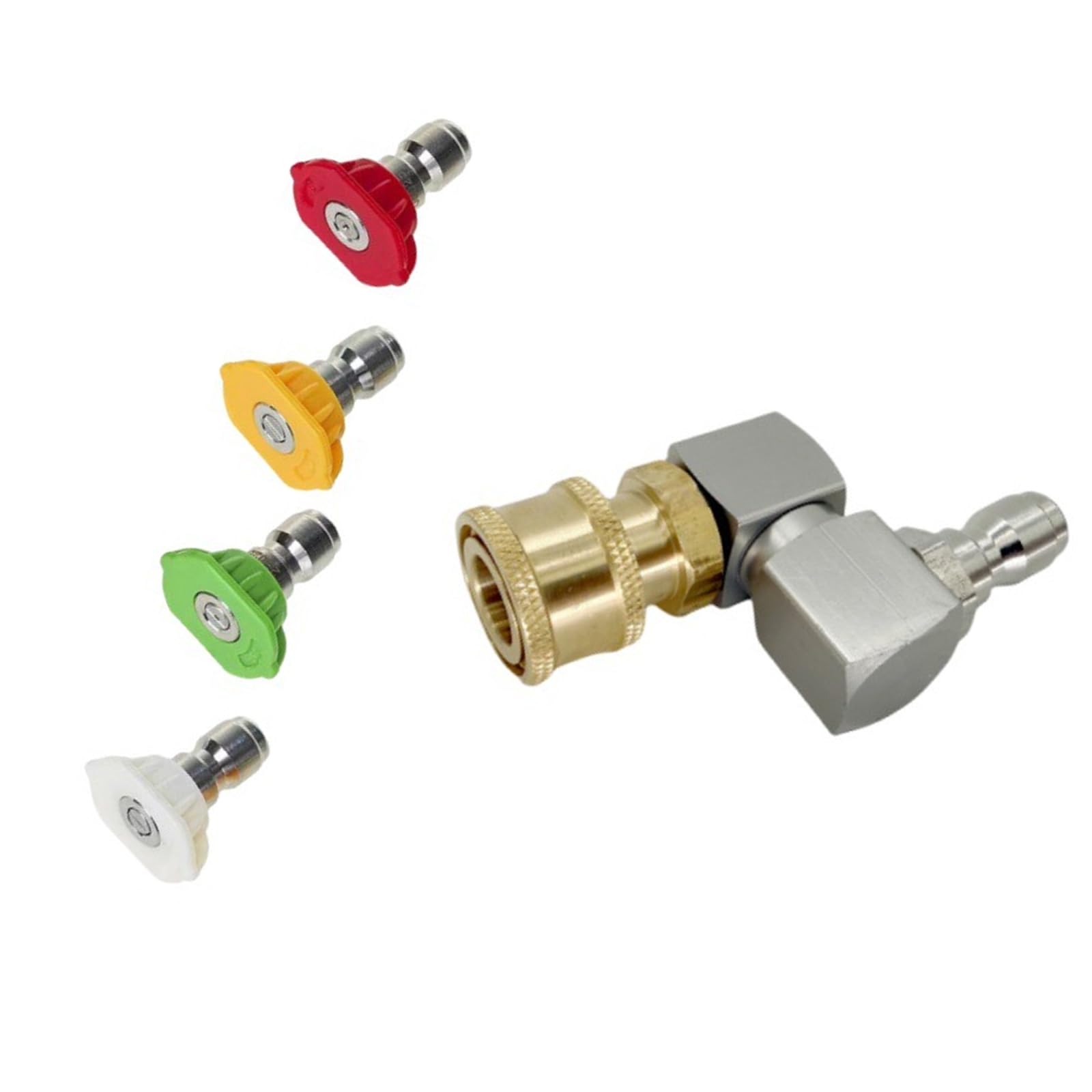 Tfaoys Silver Durability Metal 1 / 4Inch Quick Connecting Adaptor High Pressure Water Washer 4 Interchangeable Sprayer Patterns Nozzles Car Wash Nozzle