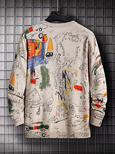 IREH Pullover Sweaters for Men Long Sleeve Round Neck Men Print Sweater Fall Winter Jumper Top2