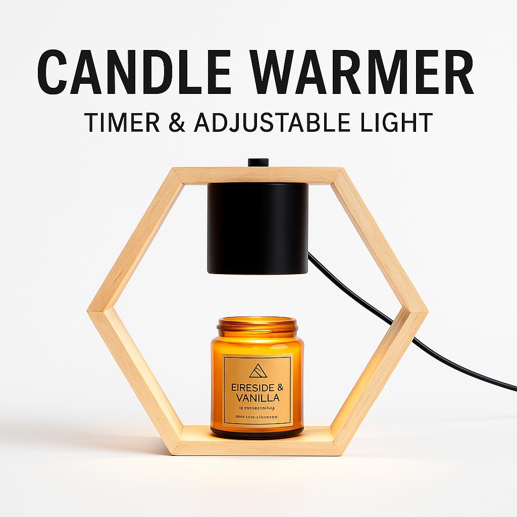 VIVU Candle Warmer Lamp with Timer & Dimmable Light – Wood Base & Iron Frame – Flameless Jar Wax Melter for Home, Office, Bedroom – VIVU Store