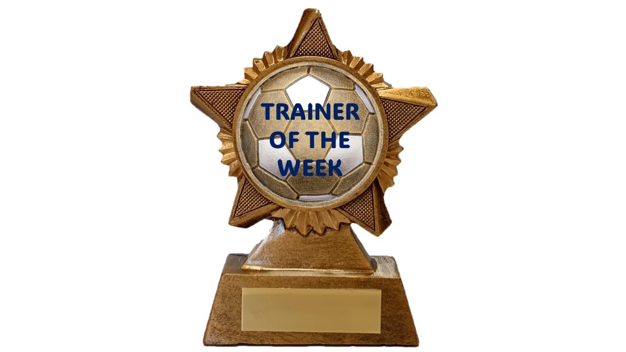 Troshow Antique Gold Trainer Of The Week Football Trophy Award Premier Star 120Mm Heavy Resin Free Engraving -Troshow1-Ik-Trd