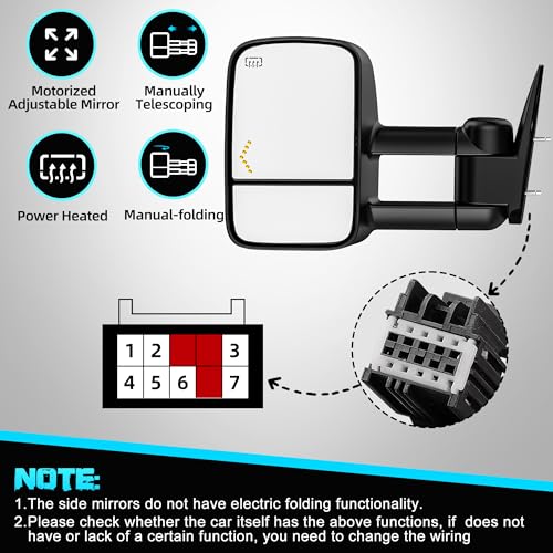 Image of Heated Tow Mirrors Compatible with 2007-2013 Chevy Silverado & GMC Sierra (2007 New) 1500 2500 3500 HD, Tahoe Suburban Avalanche Yukon, Extended Trailer Towing Side Mirror w /LED Arrow Turn Light