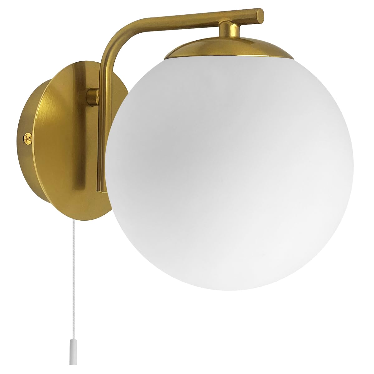 Long Life Lamp Company Brass Modern Wall Sconce With Frosted Glass Globe Shade, Contemporary Indoor Wall Light Fixture Bw15