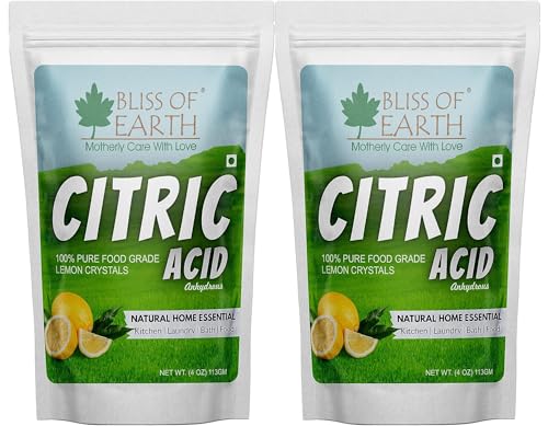 Bliss of Earth Citric Acid Powder Food Grade 100% Pure & Natural Anhydrous Citric Acid for Baking Cooking Cleaning Descaling Soap Making & DIY Uses Pack of 2x113g