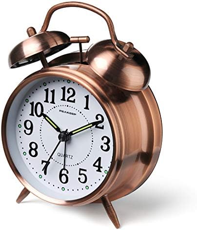 Peakeep 4 inches Twin Bell Loud Alarm Clock for Heavy Sleepers (Red-Brown)
