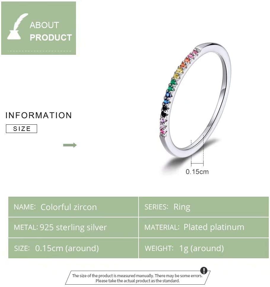 Qings Fashion Rainbow Stackable Ring 925 Sterling Silver Circle Ring Pave Sparking CZ Birthday Gift for Women