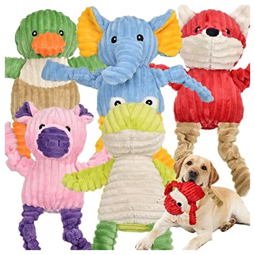 LECHONG 5 Pack Tough Dog Toys Stuffed Squeaky Dog Toys Assortment Plush Animal Dog Toy Value Bundle Puppy Pet Dog Toys for Small Medium Large Dogs