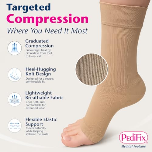 Image of Pedifix Compression Ankle Sleeve for Foot and Ankle Support, Beige,XLarge