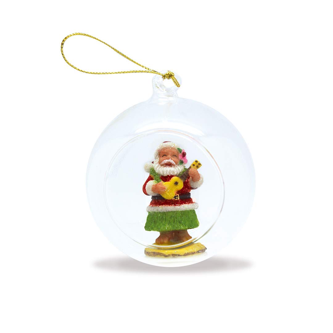 Hawaiian Hand-Painted Glass Globe Hawaii Christmas Ornament ('Ukulele Santa)