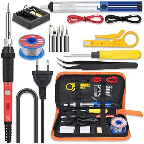 Vastar Kit de Soldador 16 Pcs- Soldadores de Estaño con Temperatura ajustable 60W con Bomba de Desoldar, Estación de Soldadura, Pinzas, Cortador de Pelacables Cover