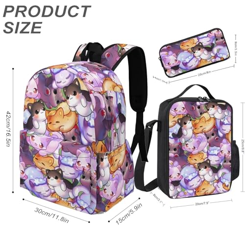 Generic Purple Cat Backpack With Lunch Box Pencil Bag 3Set for Men Women-B3