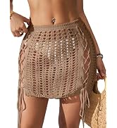 BreathSunny Womens Crochet Elastic Waist Tie Beach Skirt Summer 2026 Ruffle Trim Hollow Out Bathi...