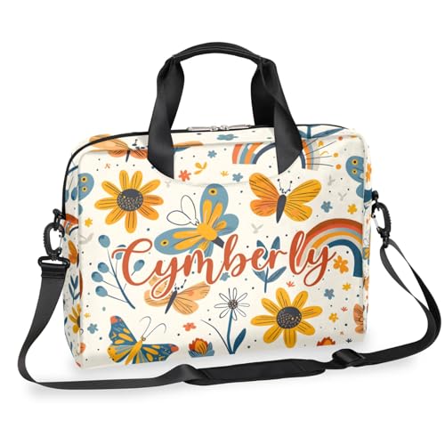 Personalized Name Flower Laptop Bag for Women, Custom Computer Bag Messenger Bags for Work Business, 16 Inch