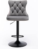 Vista 63 de Aoowow Juego de 2 taburetes de bar giratorios, taburetes de bar ajustables con respaldo de terciopelo copetudo, sillas de bar modernas tapizadas