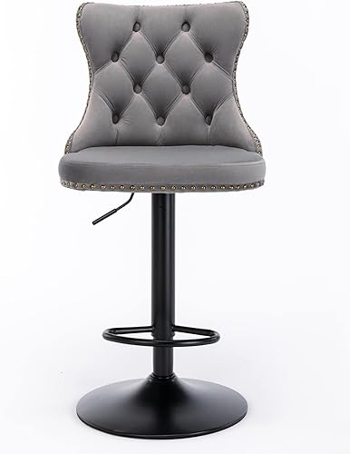 Miniatura 25 de Aoowow Juego de 2 taburetes de bar giratorios ajustables con respaldo de terciopelo copetudo, sillas de bar modernas tapizadas con cabeza de clavo