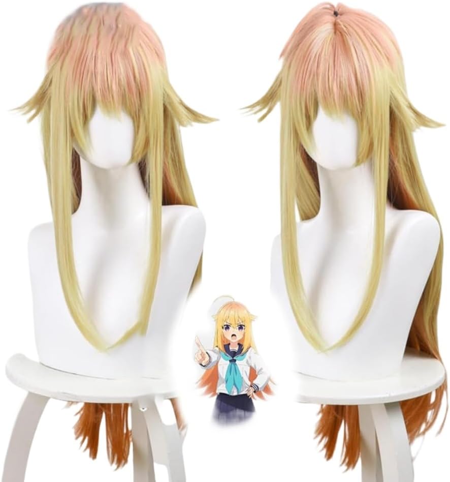Anime My Deer Friend Nokotan Cosplay Torako Koshi Cosplay Wig with Free Bow Gradient Color Orange Pink Long Wig Halloween Christmas Weekend Costume Party Role Play+Hair Cap