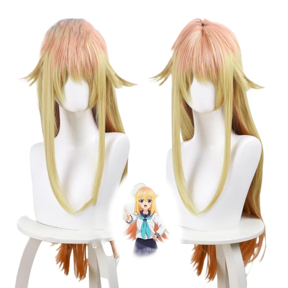 Anime My Deer Friend Nokotan Cosplay Torako Koshi Cosplay Wig with Free Bow Gradient Color Orange Pink Long Wig Halloween Christmas Weekend Costume Party Role Play+Hair Cap