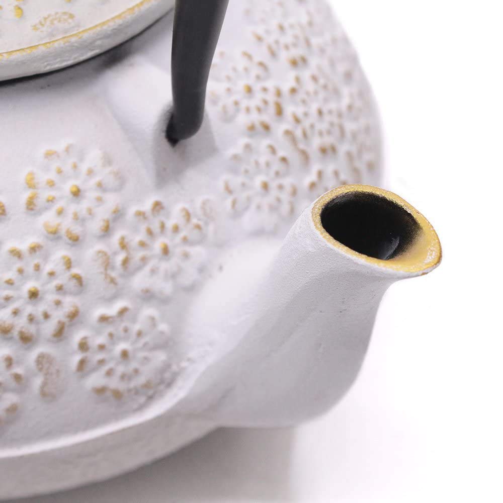 Tetera de hierro fundido japonesa tetsubina con colador de té, 800 ml, color blanco