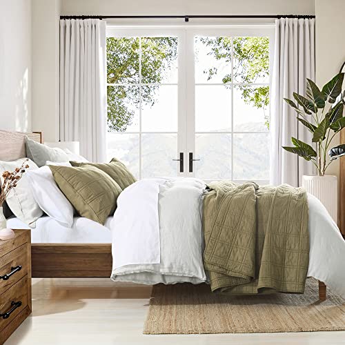 100% Cotton Quilt King Size Olive Green Bedspread, Pre-Washed 3-Piece Cozy Lightweight Stitching Decorative Bedding Cover Coverlet Set With 2 Shams In Geometric Pattern Rustic Style For All Season #TOP4