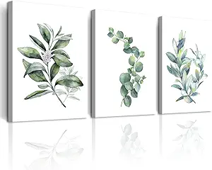 DZRWUBHS Green Plant Wall Painting Prints Artworks Canvas Wall Art for Living Room Framed Wall Decor for Bedroom Office Kitchen Decor Modern Simple Dining Room Home Walls Decorations 16x24 3 Piece
