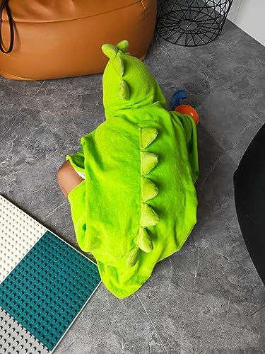 Alltops Kids Cotton Hooded Towel Cartoon Unicorn Dinosaur Bathrobe Bath Poncho Towel for Boys Girls, 0-4 years, Green Dinosaur - Image 3