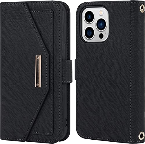 Étui à bandoulière pour iPhone 14 Pro Max avec porte-cartes et miroir